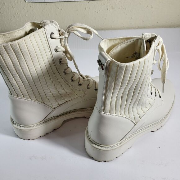 Calvin Klein Samica Lace-Up Quilted Lug Sole Combat Booties Ivory 9M MSRP $189 - Picture 4 of 9